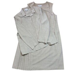 Vintage Bloomingdale's Tan 2 Piece Dress & Jacket Set Wool Blend Sz 20W EUC